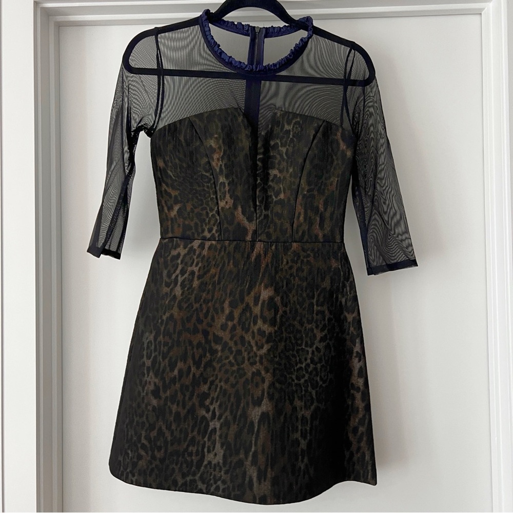 Sandro Leopard Print and Mesh Dress - Size 1 / Small